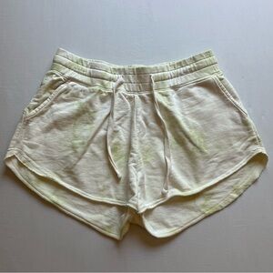 VALEN MARIE cream green tie dye high rise athletic knit elastic waist shorts